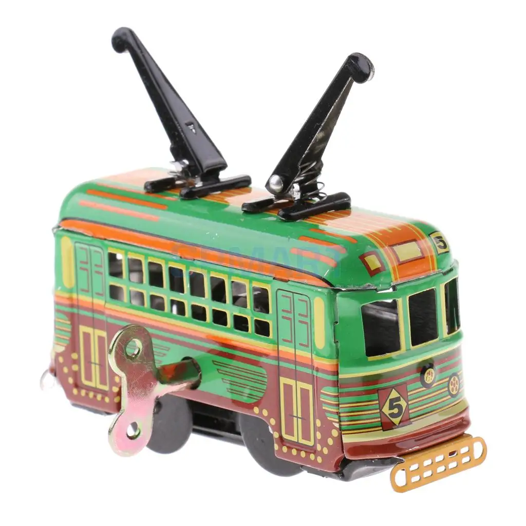 Greem Tram Trolley 11 видов стилей, винтажный механический часовой механизм, Заводной ходячий робот/родстер, автомобиль/карусель, металлическая Коллекционная оловянная игрушка, детский подарок - Цвет: Greem Tram Trolley