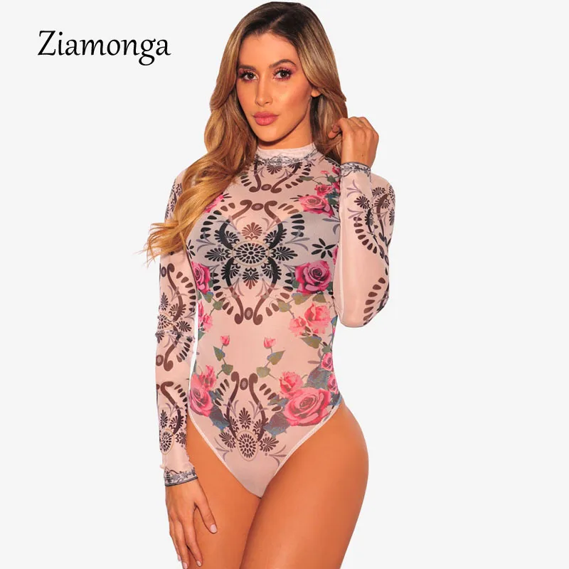 C2959 Black Ziamonga новые осенние женские боди с цветочным принтом сексуальные Клубные комбинезоны с длинным рукавом облегающее боди эластичные комбинезоны - Цвет: C2959 Black