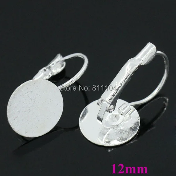 

12mm New Silver tone Plated Flat Circle Pad Bases French Style Clip Hook Cabochon Settings Blank Earrings Blank Wholesale