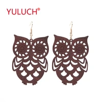 yuluch 2018 popular ethnic style natural wooden owl pendant earrings for fashion african women earrings jewelry gifts