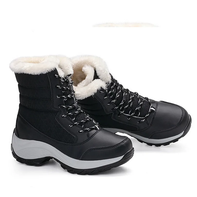 Женские ботинки со шнуровкой LIN KING Зимние теплые плюшевые на танкетке обувь