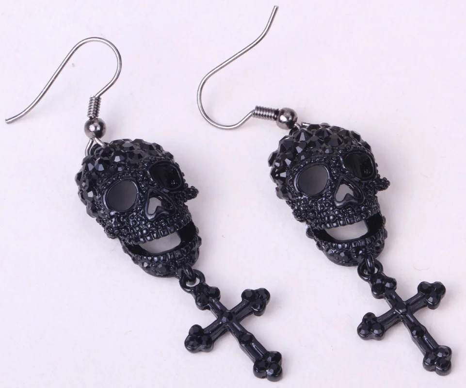 Женские серьги подвески в виде черепа золотистого и серебристого цвета|dangling earrings