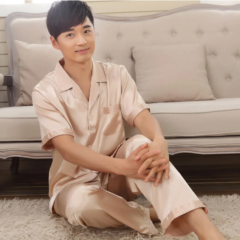 Пижамный комплект мужской из искусственного шелка 2 предметов домашняя одежда