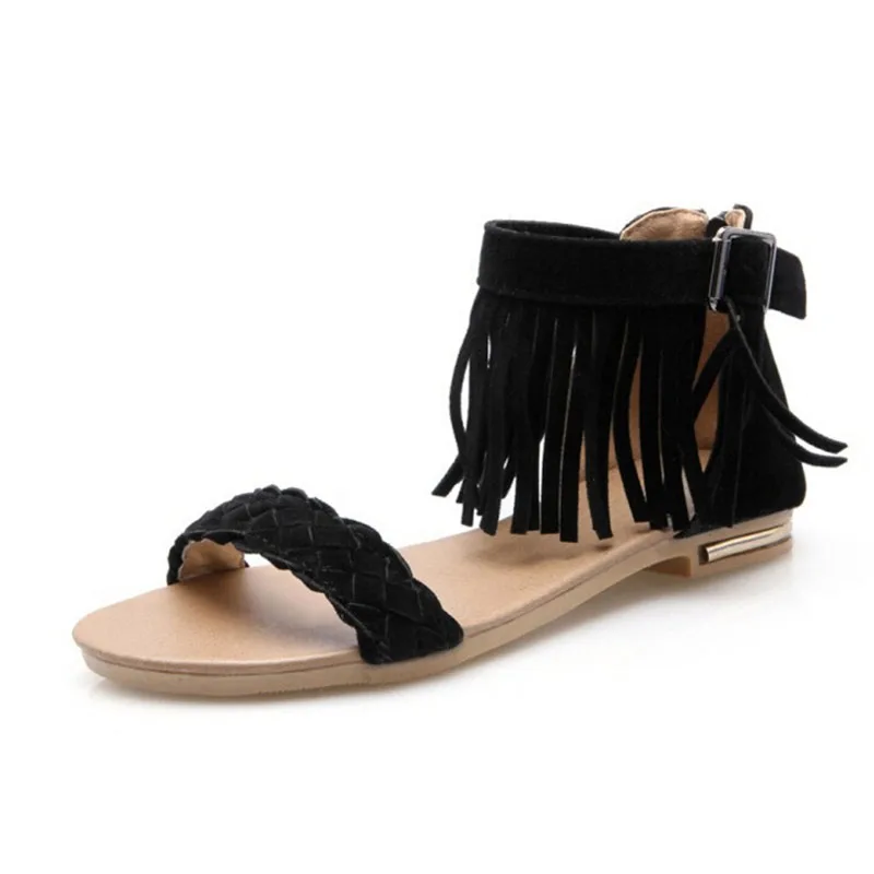 Красивая обувь Женская летняя Женские замшевые сандалии-гладиаторы с бахромой