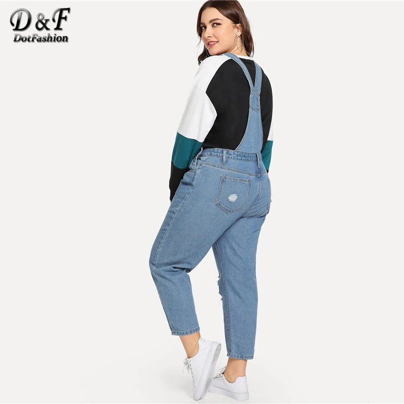 Dotfashion, джинсовые комбинезоны размера плюс, синие, с рваной деталью, для женщин,, осенняя одежда, повседневные, простые, женские, весенние, модные комбинезоны