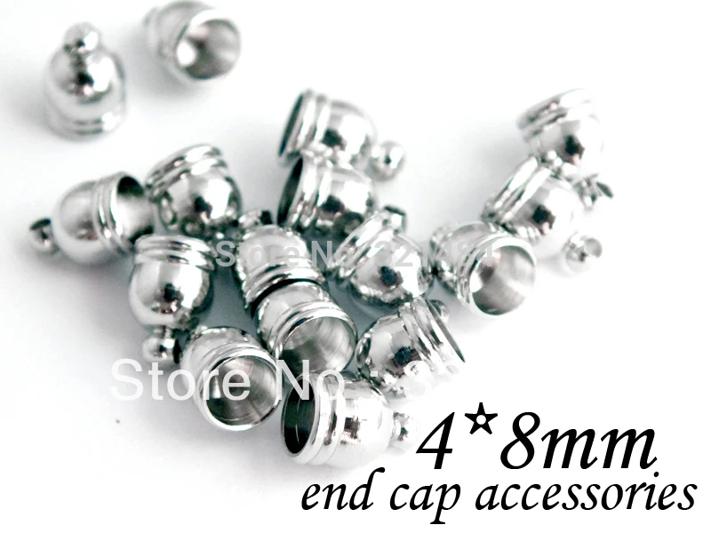 4x8mm Connector Cord End Tube, end caps for leather cord Rhodium Dull Silver Plated Tone Hole Size 3mm Lot 500pcs