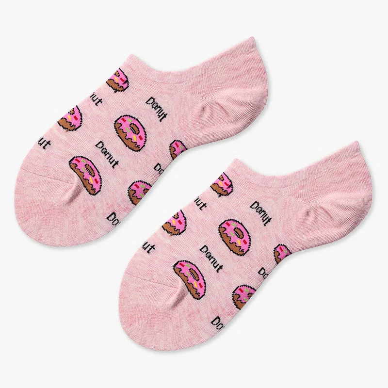 donut 05 Пищевой гамбургер, пицца, сэндвич, французский огонь, Пончик, невидимые летние носки, лодка, не шоу, Нескользящие женские короткие низкие силиконовые носки - Цвет: donut 05
