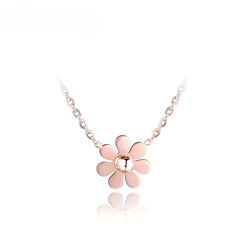 JeeMango Нержавеющая сталь ослепительно чокер с маргаритками Neckalce Серьги Кольца, комплекты украшений розовое золото прекрасный для Для женщин JSE003