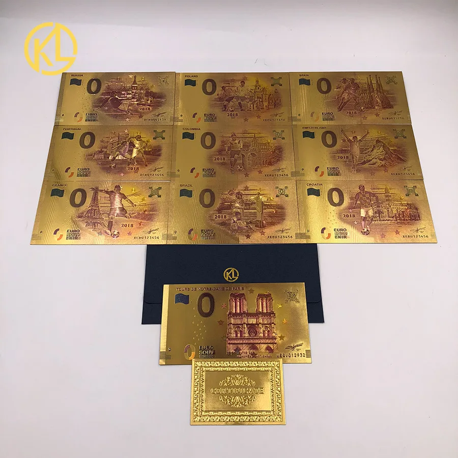10 шт./лот Сувенирный билет Франция Нотр-Дам Соборная Золотая фольга банкнота 0