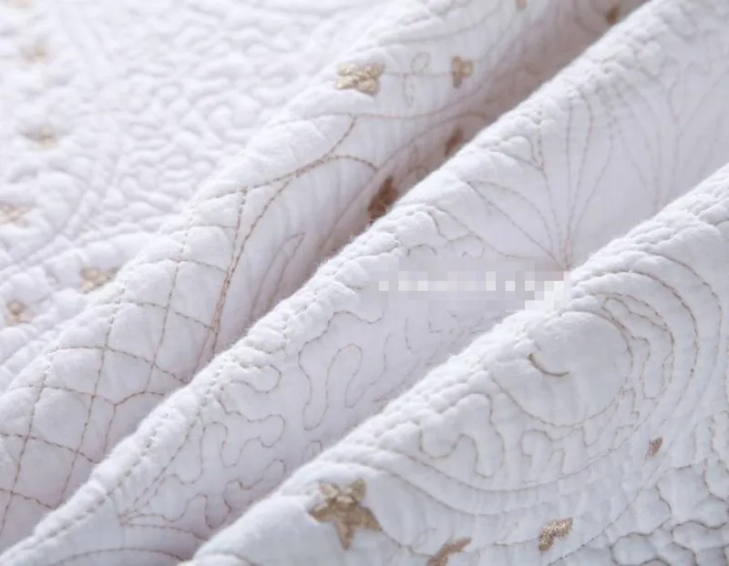 

Free shipping 3pcs European style 100%cotton embroidered white patchwork quilt full queen size bed cover/bedspread AN