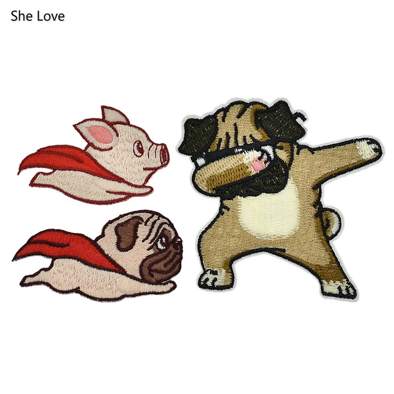 5 шт./лот забавная мультяшная Летающая собака свинка патчи с вышивкой утюгом