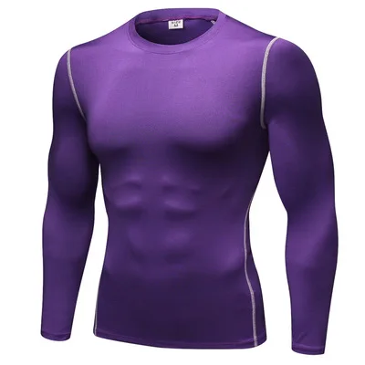 Purple Спортивная рубашка Рашгард, мужская рубашка для бега, Спортивная рубашка для фитнеса, мужская спортивная рубашка с длинными рукавами, мужская рубашка для бега, компрессионная футболка - Цвет: Purple