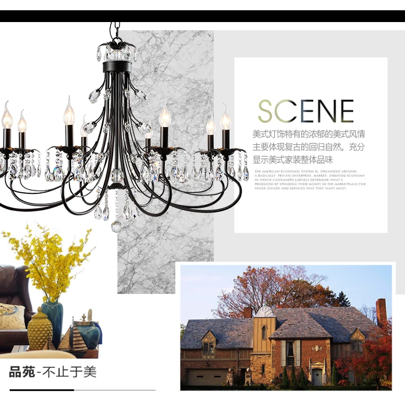 Antique Chandeliers Luminaires Home Black Iron Led Lighting Dining Room Luxury ceiling Bedroom Living Room Crystal Chandelier