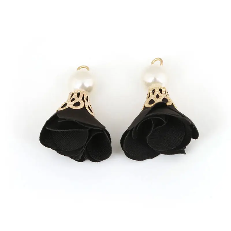 Black 10 шт. Модный жемчужный цветок застежка кисточка Шарм Для DIY серьги ожерелье браслет брелок для мобильного телефона ювелирных изделий - Цвет: Black