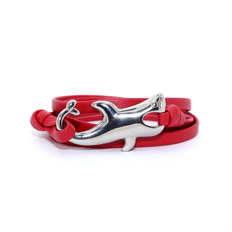 Новейший темно-синий Стиль 316 подвеска «Акула» из нержавеющей стали, браслет из искусственной кожи, мужские браслеты, защищающие браслет «Акула»