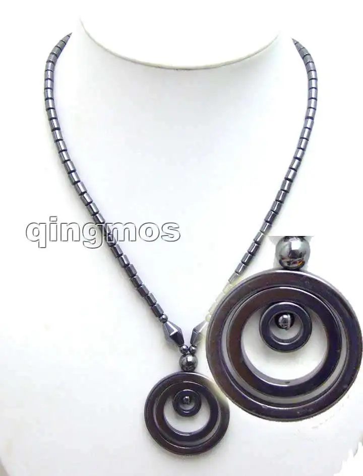 Big 38mm Circle Black Pendants and knurl Shape natural Hematite 18&quot Necklace -nec5082 Wholesale/retail Free shipping | Украшения и
