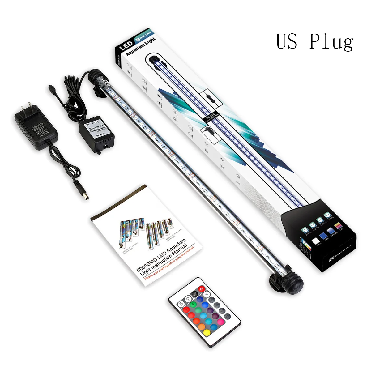 US Plug 48CM ЕС/США/Великобритания/AU штекер RGB 48 см 5,8 Вт аквариум свет бар аквариум Водонепроницаемый 5050 SMD светодиодные трубки для лампы погружной светильник+ пульт дистанционного управления - Испускаемый цвет: US Plug 48CM