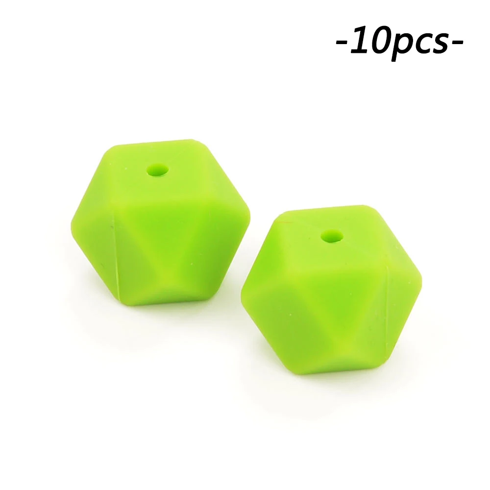 chartreuse LOFCA 10 шт./лот шестигранные бусины 17 мм геометрические силиконовые бусины BPA бесплатно детские жевательные прорезыватели зубопрорезыватель соска зажим - Цвет: chartreuse