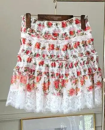 Skirt Женские блузки дизайнерская подиумная Дамская с цветочным принтом Короткие топы Femme - Цвет: Skirt