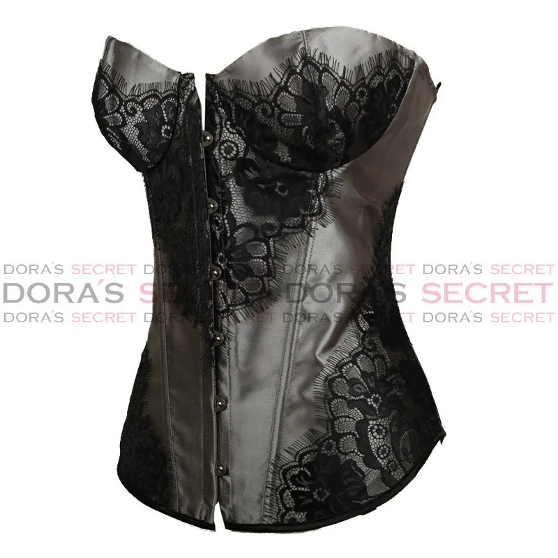 New Sexy Bone Corset Sleepwear + G string Lingerie Bustiers Classical Lace Overlay Gray&Green/Red//Purple Drop Shipping|underwear choice|sleepwear