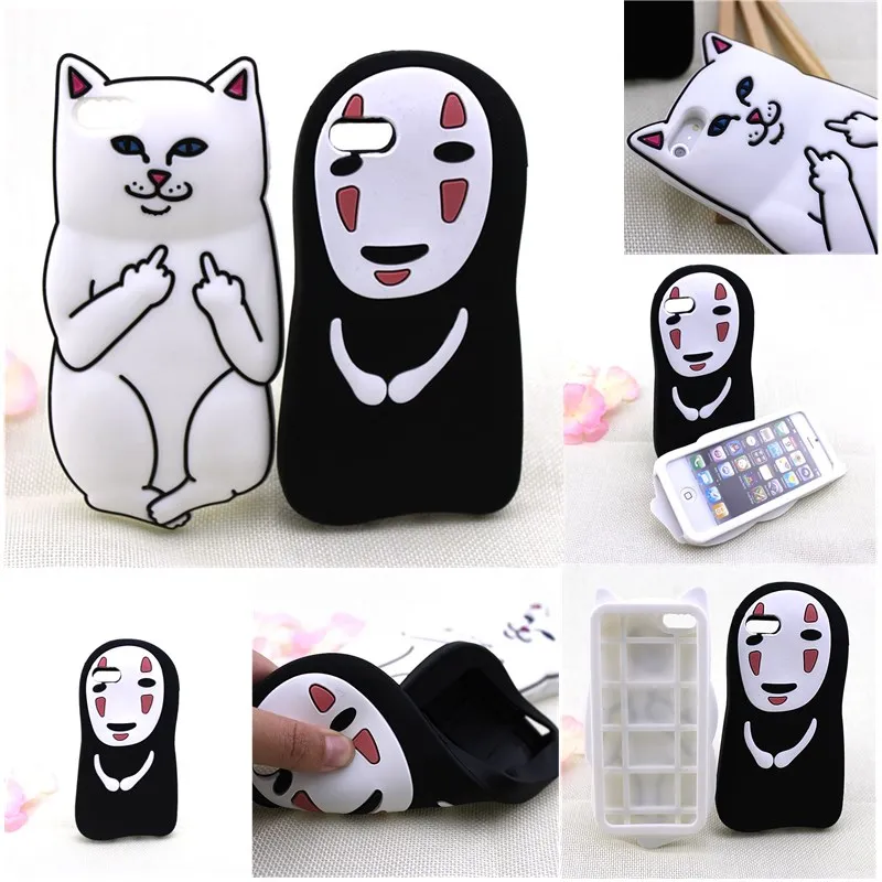 3D Anime Cute No Face man for iphone 7 Case Celular Faceless Silicon Soft For iPhone 5 5S SE 6 6S 8 Cover Middle Finger cat |