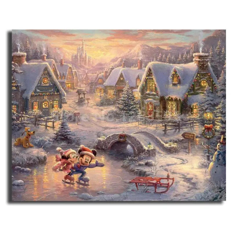 Томас Kinkade Микки Минни Маус холст живопись плакаты печать стены искусство картина современная детская спальня декор рождественские подарки - Цвет: Зеленый
