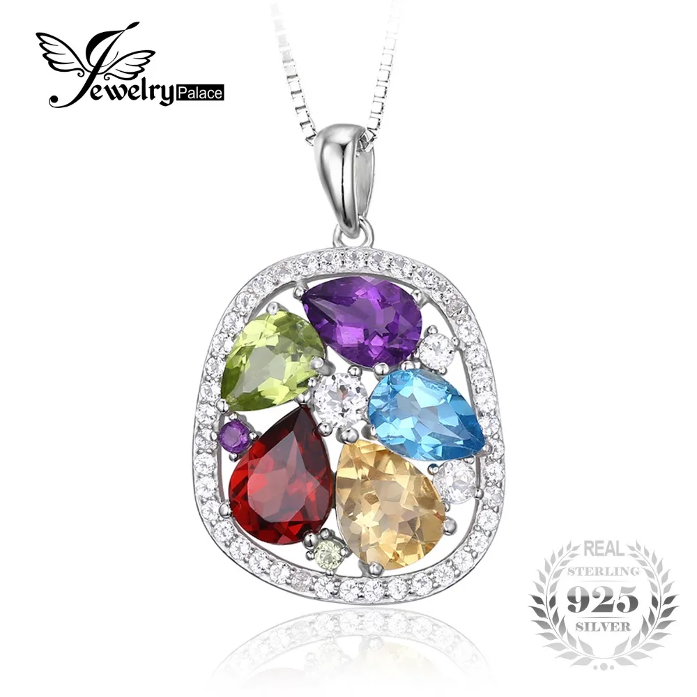 Jewelrypalace Роскошные 4.5ct Подлинная Аметист гранат перидот Голубой топаз ожерелье
