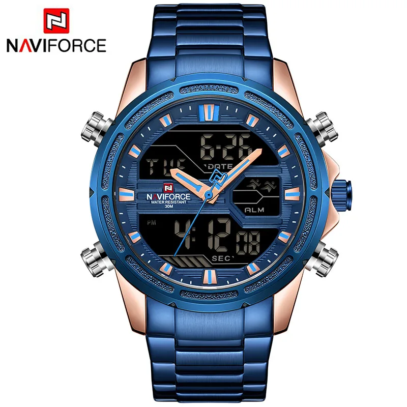 Gold Bule NAVIFORCE люксовый бренд мужские спортивные часы мужские кварцевые светодиодный цифровые часы мужские военные наручные часы Relogio Masculino - Цвет: Gold Bule