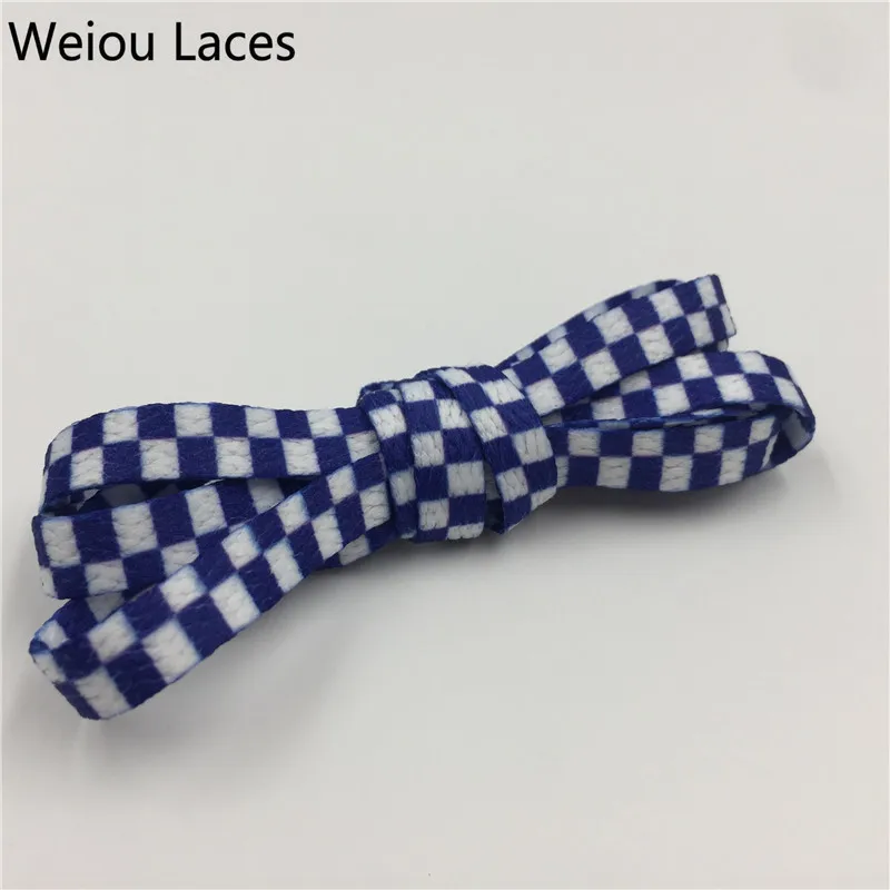 Weiou Flat Black White Red Blue Grid Shoe Lace String Sublimated Printing Polyester Checkered Digital Print Shoelaces Sneakers
