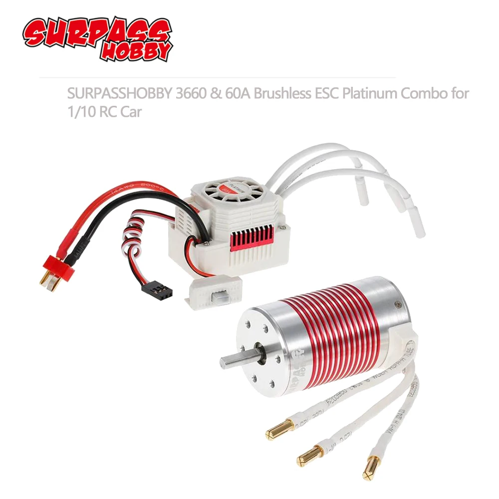 

SURPASS HOBBY 3660 4300KV 3800KV 3300KV 2600KV Waterproof Brushless Motor w/ 60A ESC for 1/10 RC Car Truck Boat