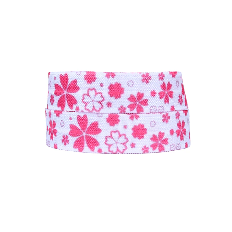 

(50 yards/lot) Wholesale 5/8" flower patterns fold over elastic ribbon for hair ties