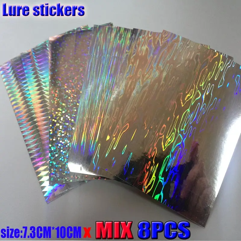 2019HOT fishing lure sticker,holographic, 4 kinds color you choose 8papers/lot size: 73mm x 100mm or 100mm*150mm