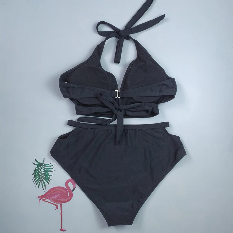 Новый сексуальный бикини однотонного цвета женский купальник с открытой спиной