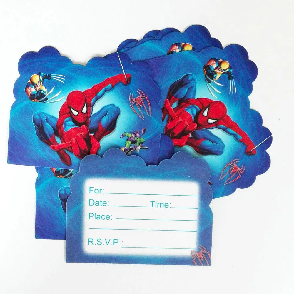 invitation card02 Супергерой Человек-Паук День рождения украшения принадлежности дети посуда тарелки чашки баннер скатерть для душа ребенка сувениры мальчик подарки - Цвет: invitation card02
