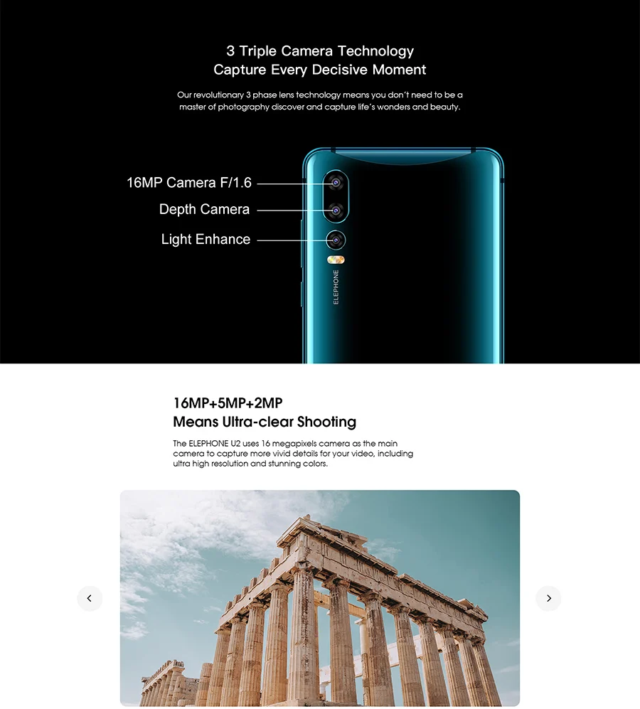 Elephone U2 16MP всплывающая камера 6,2" FHD+ экран Android 9,0 MT6771T Восьмиядерный 4/6GB 128GB Face ID 4G LTE мобильный телефон