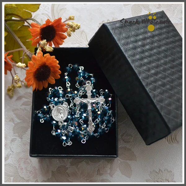 Святая религиозная 6*4 мм синие хрустальные четки ожерелье с подарочной коробкой!