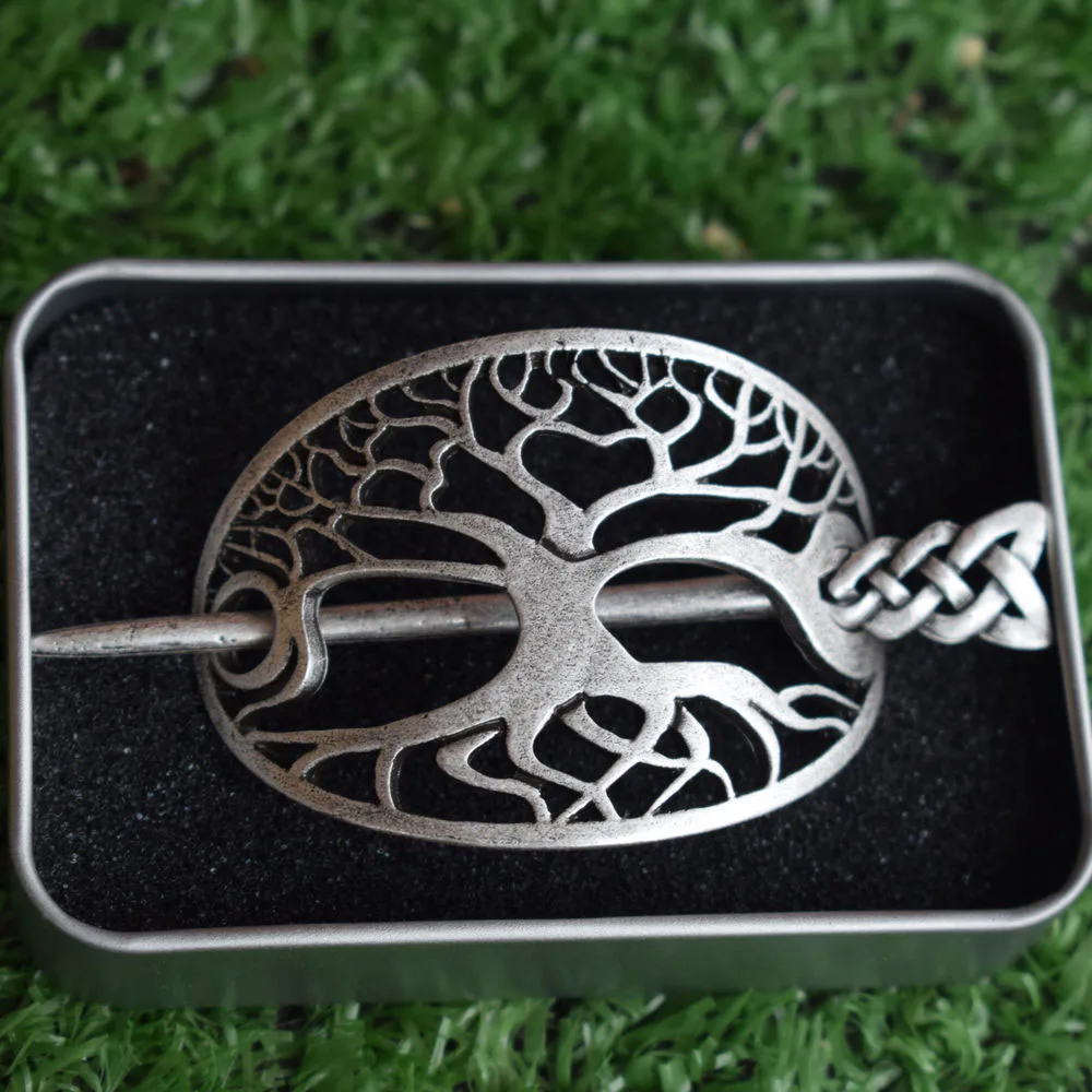 Покрытие антикварным серебром 4,9*7 см wicca Viking tree of life заколки для волос, аксессуары для волос, подарок для нее - Окраска металла: Покрытие антикварным серебром