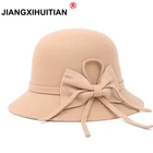 Женская шерстяная шляпа с бантом, винтажная, осенне-зимняя, 2017