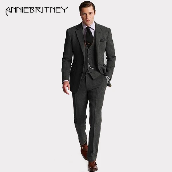 Мужской костюм из 3 предметов коричневый твидовый смокинг для свадьбы