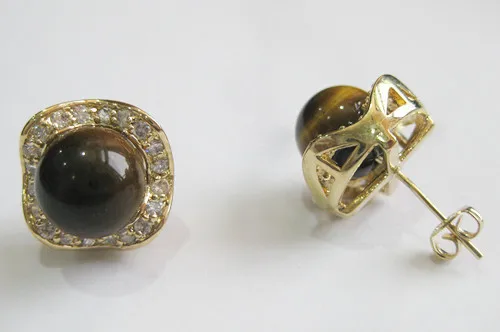 

Оптовая продажа модных ювелирных изделий красивые 8 мм тигровый глаз нефрит и Кристалл 18k серьги