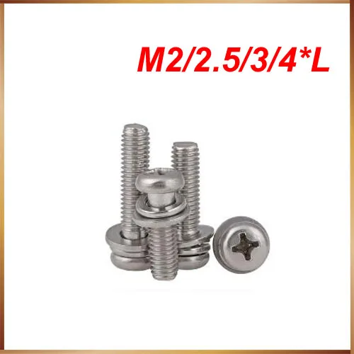 

M4 Комбинированный винт 50 шт./лот Метрическая резьба M2, M2.5, M3, M4 углеродистая сталь Phillips Pan Head три sem шурупы с шайбой