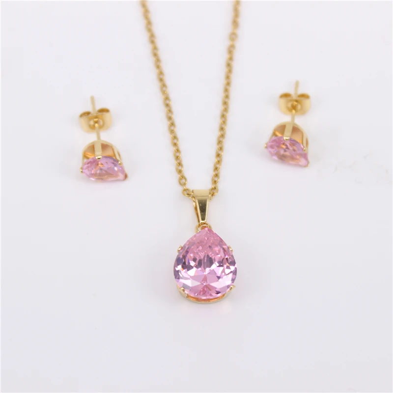 Pink color 12 мм набор сережек и ожерелий с кристаллами, 8 цветов на выбор, милые и нежные ювелирные изделия, специальная женских поп ZN20 - Окраска металла: Pink color