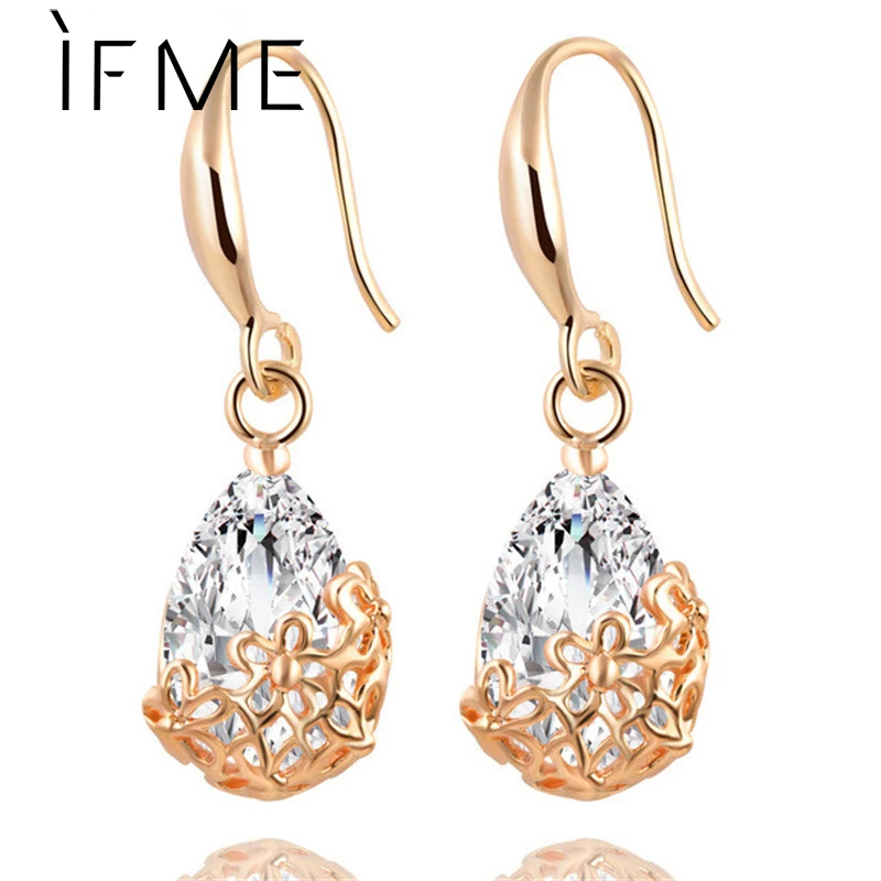 Женские серьги с фианитами IF ME золотистые/Серебристые кристаллами из