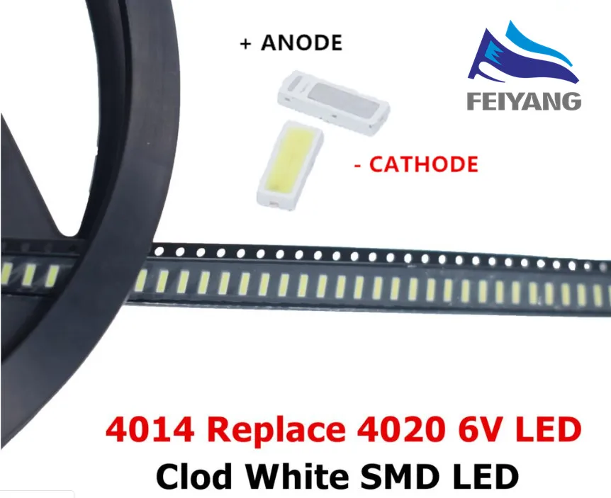 50 шт./лот 4014 4020 чип 2 SMD светодиодные бусины Холодный белый 1 Вт 6 в ма для ТВ/ЖК