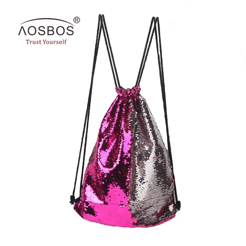Rose silver Aosbos, рюкзак на шнурке с блестками, Складная спортивная сумка для спортзала, для улицы, для женщин, мужчин, для тренировок, фитнеса, сумка на шнурке для обуви - Цвет: Rose silver