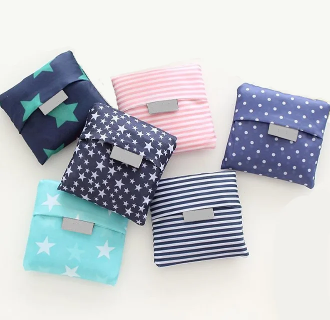 

New Fashion printing foldable green shopping bag Tote Folding pouch handbags Convenient Large-capacity storage bags