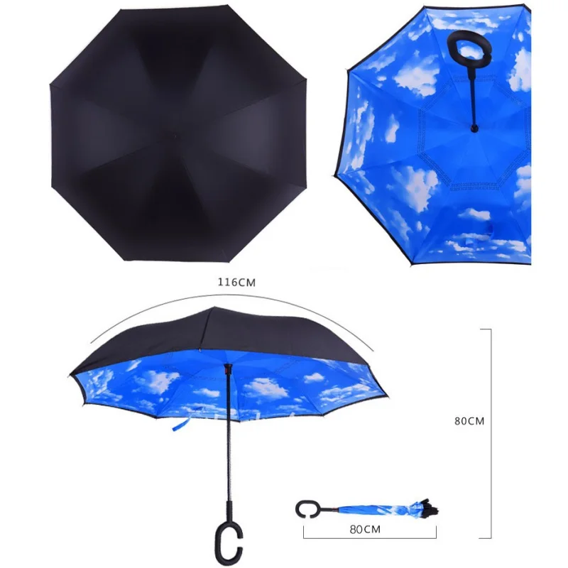 

C Handle Windproof Reverse Folding Umbrella Man Women Sun Rain Car Inverted Umbrellas Double Layer Anti UV Self Stand Parapluie
