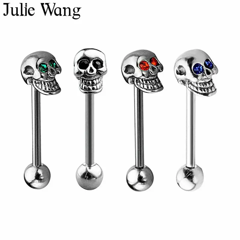 Julie Wang 1 шт. череп из нержавеющей стали пирсинг языка серебряный цвет перегородка промышленные фотоэспандеры