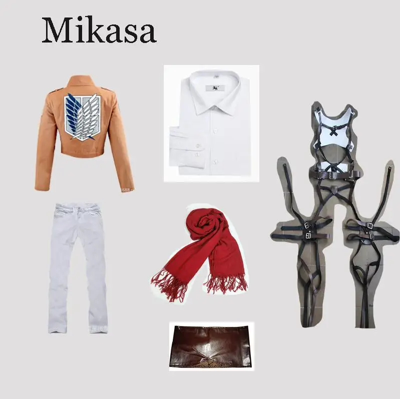 Mikasa Женские и мужские костюмы на Хэллоуин, Атака Титанов, Эрен Микаса Леви, карнавальный костюм, Shingeki No Kyojin Rivuai, куртка, брюки, вечерние платья - Цвет: Mikasa
