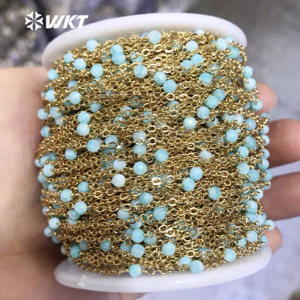 WT-RBC100 WKT цепочка из натуральных четок многоцветная 3 мм круглые бусины с Гальваническим Золотом для ювелирных изделий ожерелье браслет